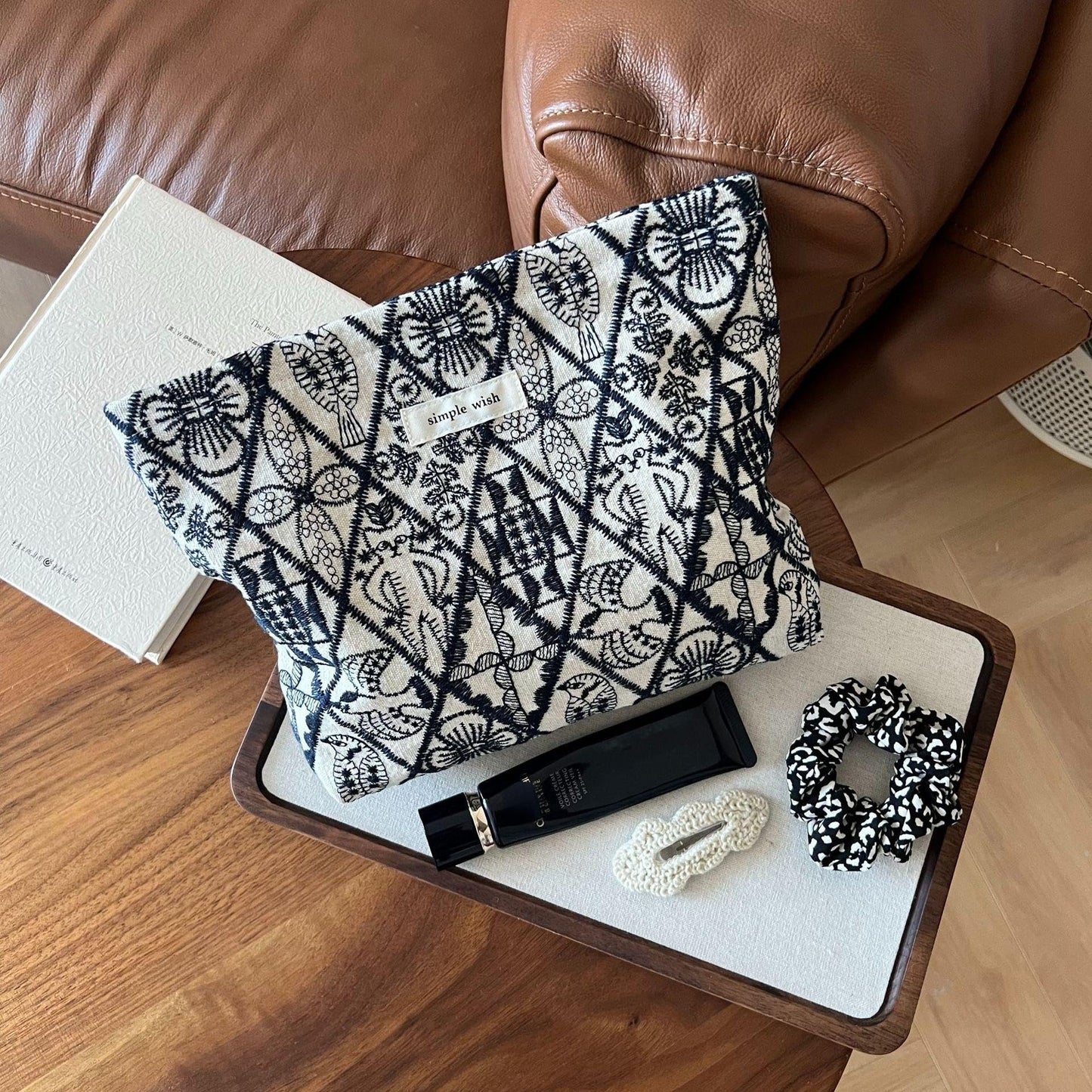 Sminra Makeup Bag Cosmetic bags Small Canvas Zipper Pouch for Women, Cute Coquette Large Preppy Pencil Purse Toiletry Bag Organizer Handbags Travel accessories