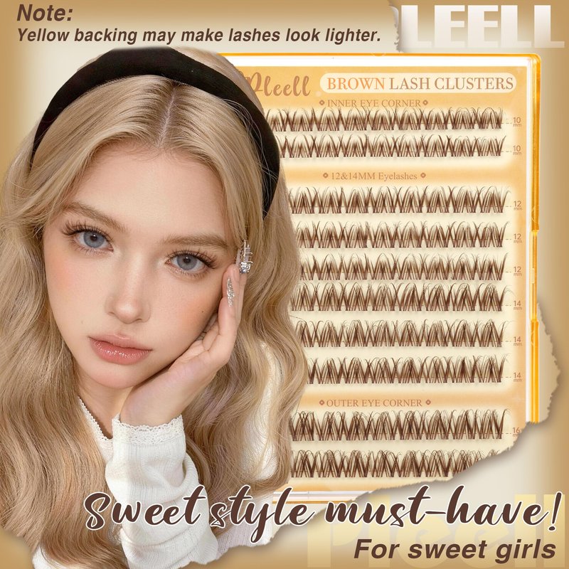 Brown Lash Clusters 10-16MM DD-Curl Spider Eyelash Clusters Wispy Fluffy DIY Cluster Eyelash Extensions with Thin&Clear Band Natural Individual Lashes by Pleell