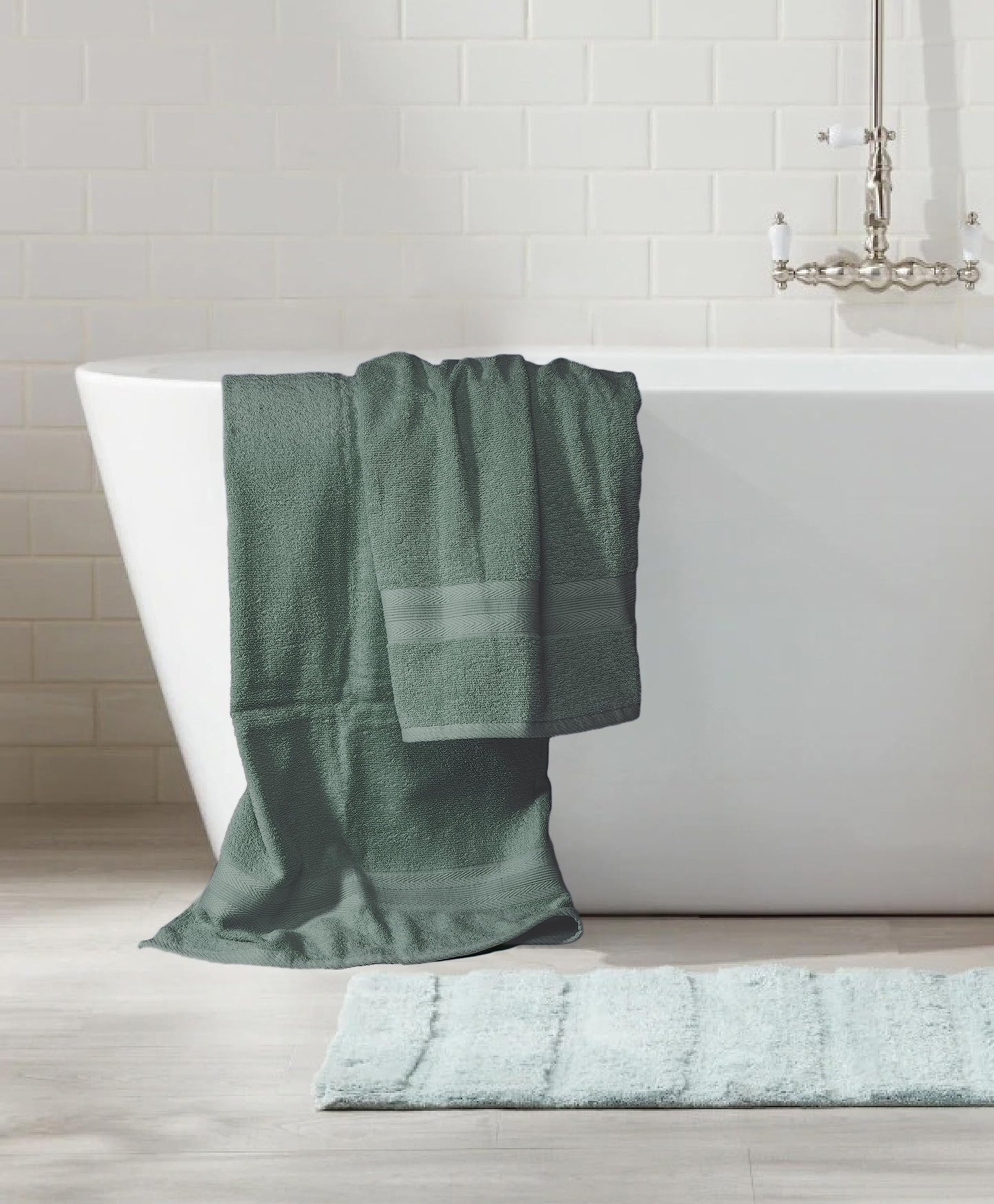 BOUTIQUO 8 Piece Towel Set 100% Ring Spun Cotton, 2 Bath Towels 27X54, 2 Hand Towels 16X28 and 4 Washcloths 13X13 - Ultra Soft Highly Absorbent Machine Washable Hotel Spa Quality - Jade