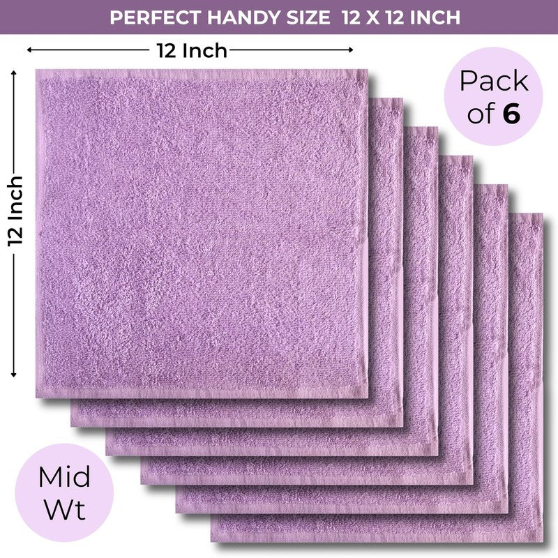 LIVINATI Lavender 100% Cotton Wash Cloths for Showering Body and Face - 12"X12" 6 Pack Washcloths - Small Terry Towel Bath Rags for Adults and Kids Bathroom - Soft Absorbent