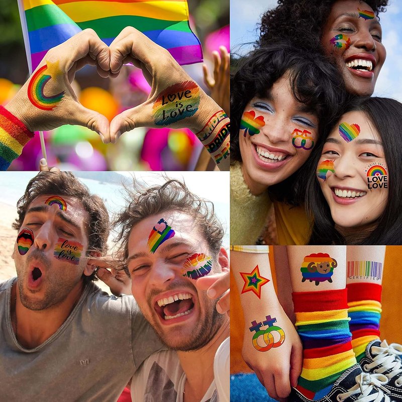 Skiennix 48 PCS Rainbow Temporary Tattoos - Vibrant LGBTQ Pride Face Stickers for Celebrations