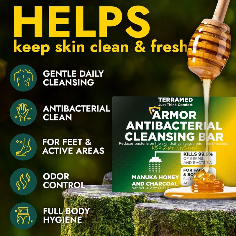 Manuka Honey Charcoal Soap - Antibacterial Hand Soap for All Skin Types | Kills 99.9% of Germs | Pack of 2
