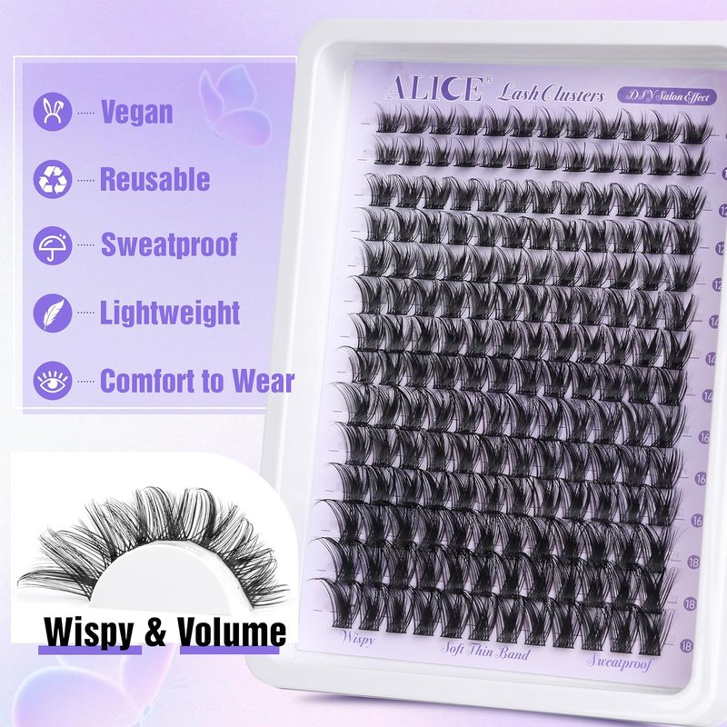 Eyelash Clusters - Wispy DIY Individual Lashes 10-18mm | 168pcs Natural Volume Extensions with Soft Thin Band