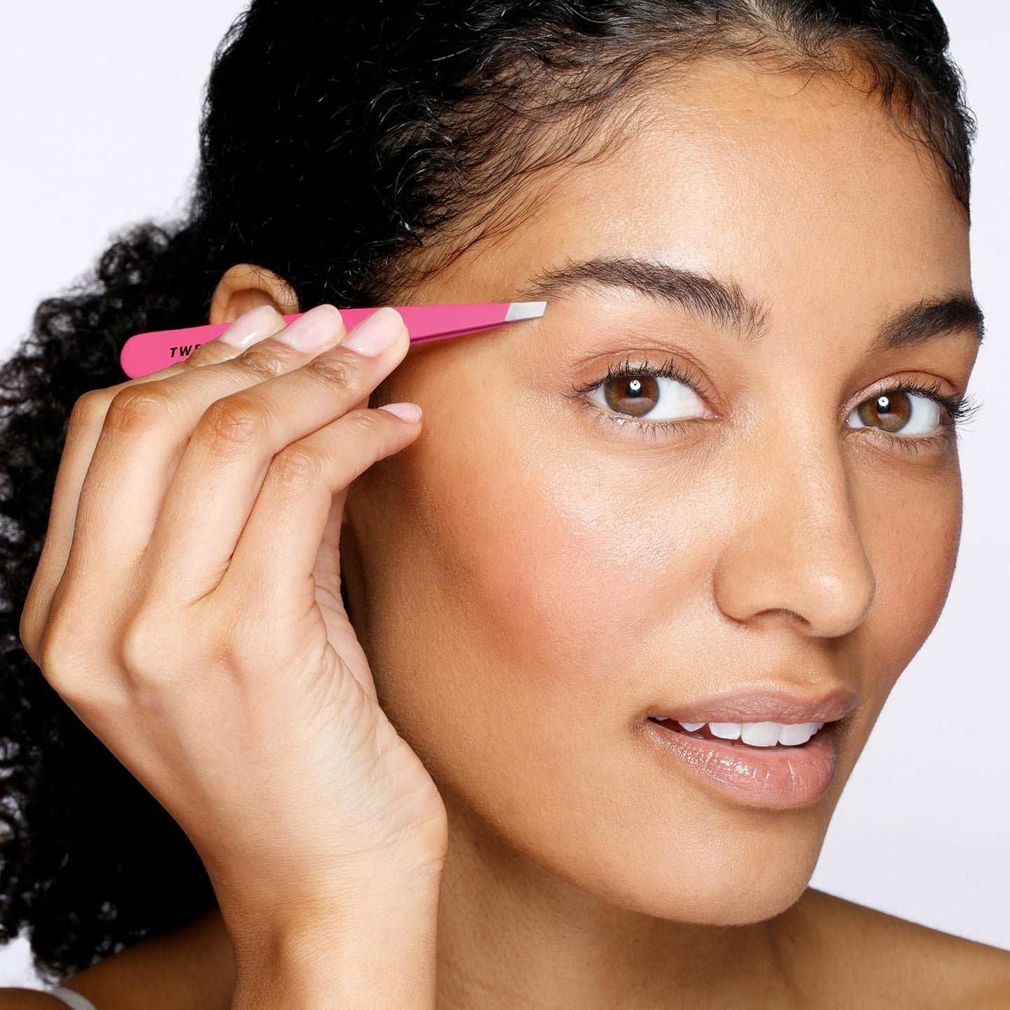 Tweezerman Stainless Steel Slant Tweezers - Precision Eyebrow Tweezers for All | Neon Pink Color