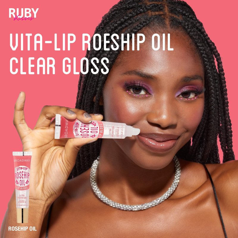 Ruby Kisses Broadway Vita-Lip Clear Lip Gloss (Rosehip Oil 48 Pack), Ultra-Hydrating & Soothing Formula with Vitamin Oils, High-Shine Non-Sticky Finish, Healing Glossy Lip Balm With Vitamin A