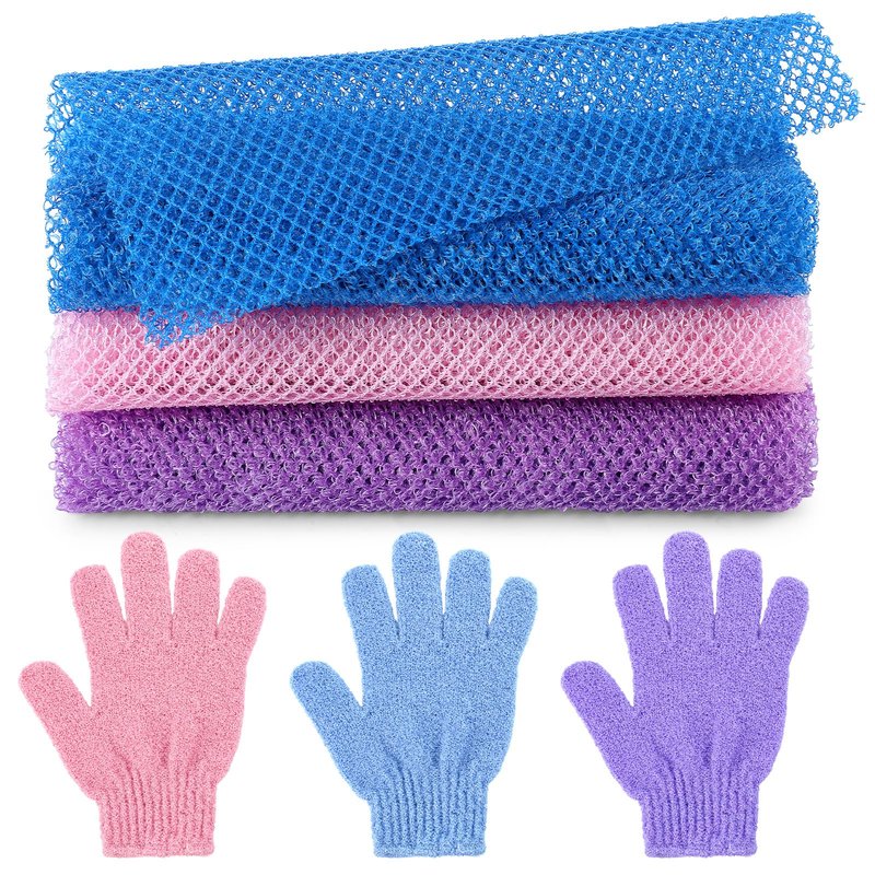 6 Pcs Bath Gloves for Shower Exfoliating, Deep Cleansing Body for Dead Skin Removal, Exfoliating Shower Bath Gloves Back Scrubber Set for Beauty Spa Massage Skin Shower Body Scrubber, Men Women