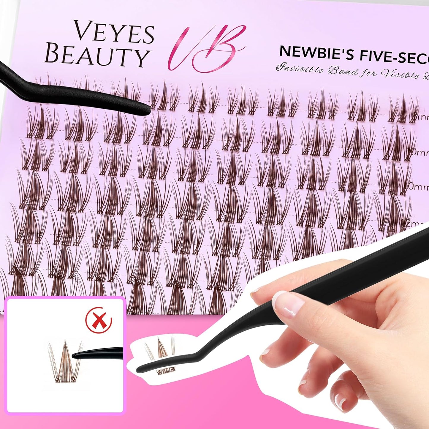 VEYESBEAUTY Brown Manga Lash Clusters - Thin & Invisible Band DIY Individual False Eyelashes | 8-18mm Mixed Length Wispy Lash Tray