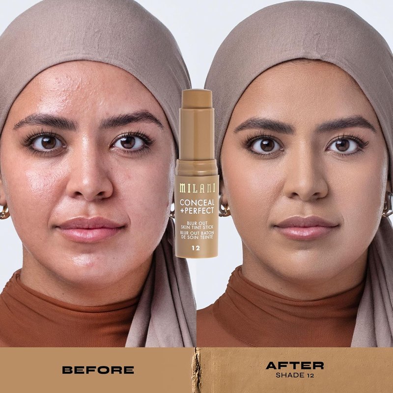 Milani Conceal + Perfect Blur Out Skin Tint Stick - Light to Medium Coverage Tinted Moisturizer with Vitamin C & E - Soft Matte Finish, 12-Medium Olive