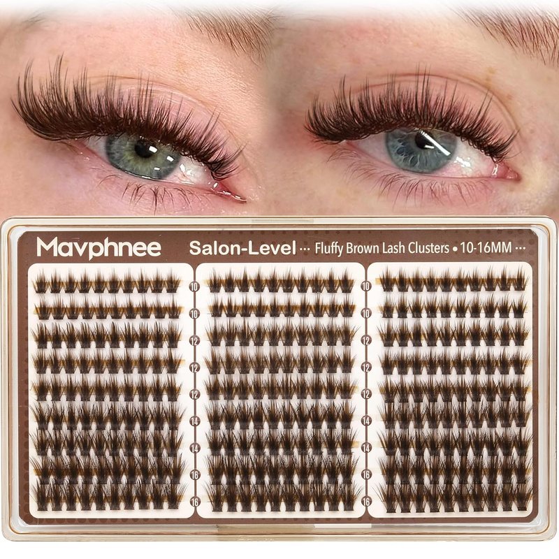 Mavphnee Brown Lash Clusters - Wispy Fluffy Individual Eyelash Extensions | Dark Brown Featherlight Lashes, 270PCS Value Pack (10-12-14-16MM)
