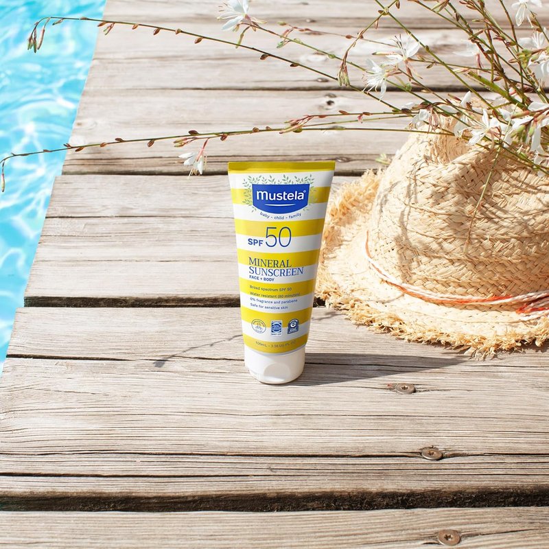 Mustela Baby Mineral Sunscreen Lotion SPF 50 - Sensitive Skin Face & Body Protection | Water-Resistant & Fragrance-Free