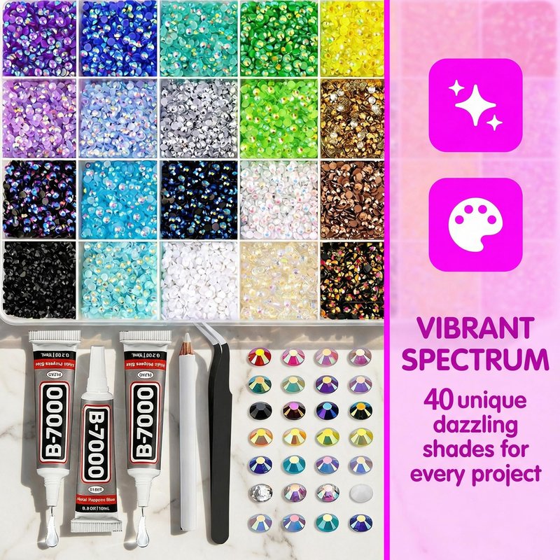 Rhinestones for Bedazzling Kit, 40 Color Bedazzled Kits, 3mm Bedazzler Kit with Rhinestones, Rhinestone Kit, Bedazzling Kit & Gems for Bedazzling, DIY Crafts, Water Cups, 35000PCS Flatback Rhinestones