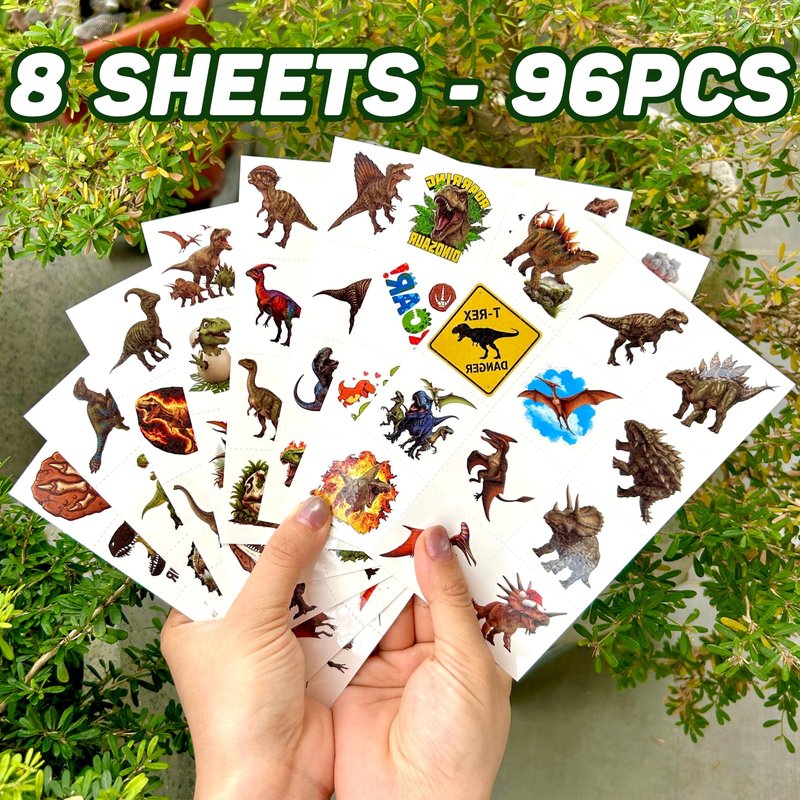 96PCS Dinosaur Temporary Tattoos Stickers - Dinosaur Themed Birthday Party Favors Birthday Party Decorations Supplies Accessories Gift Idea For Kids Teen Boys Girls Classroom Prizes Rewards