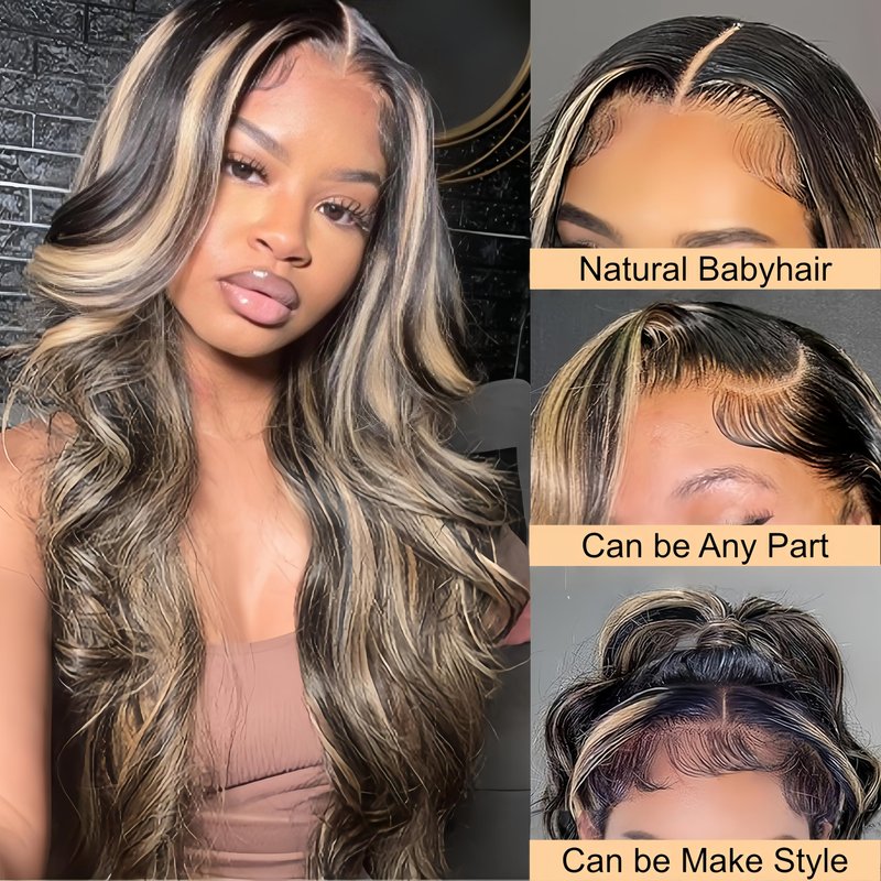 30 Inch Ombre Highlight Lace Front Wig Human Hair Pre Plucked 13x4 HD Transparent 1B/27 ombre lace front wig Body Wave HD Lace Frontal Wigs Human Hair With Baby Hair Transparent 180% Density for Women