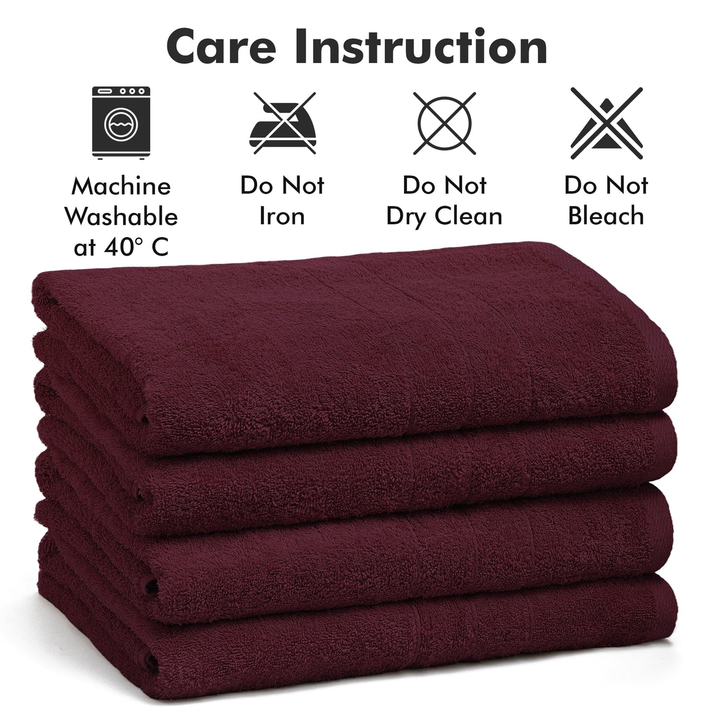 Novo Home Bath Towels Set of 4 – 100% Cotton Burgundy Extra Large Towels for Bathroom, Spa Use (55x28 in) – Super Soft and Quick Dry Large Bath Sheets for Adults