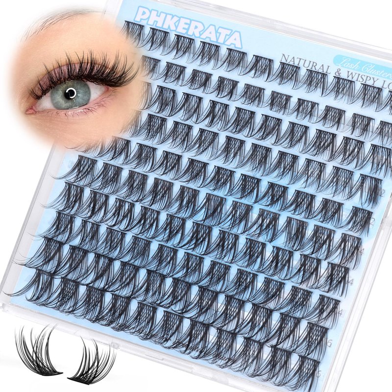 PHKERATA Natural Lash Clusters Wispy Eyelash Clusters, Eyelash Extensions C Curl Individual Lashes, Mix Length Natural Look Lashes with Thin Lash Band, 10-16mm, 110 pcs
