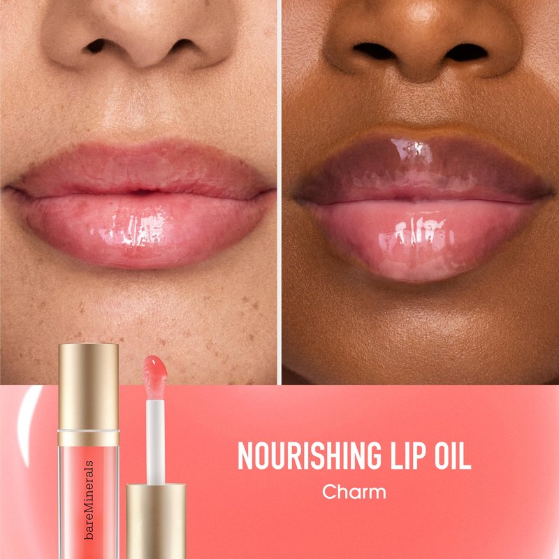 bareMinerals Nourishing Lip Oil, Ultra-Hydrating, Non-Sticky & High-Shine, Clean & Vegan Formula with 9 Botanical Oils & Hyaluronic Acid for Soft, Smooth Lips, Charm