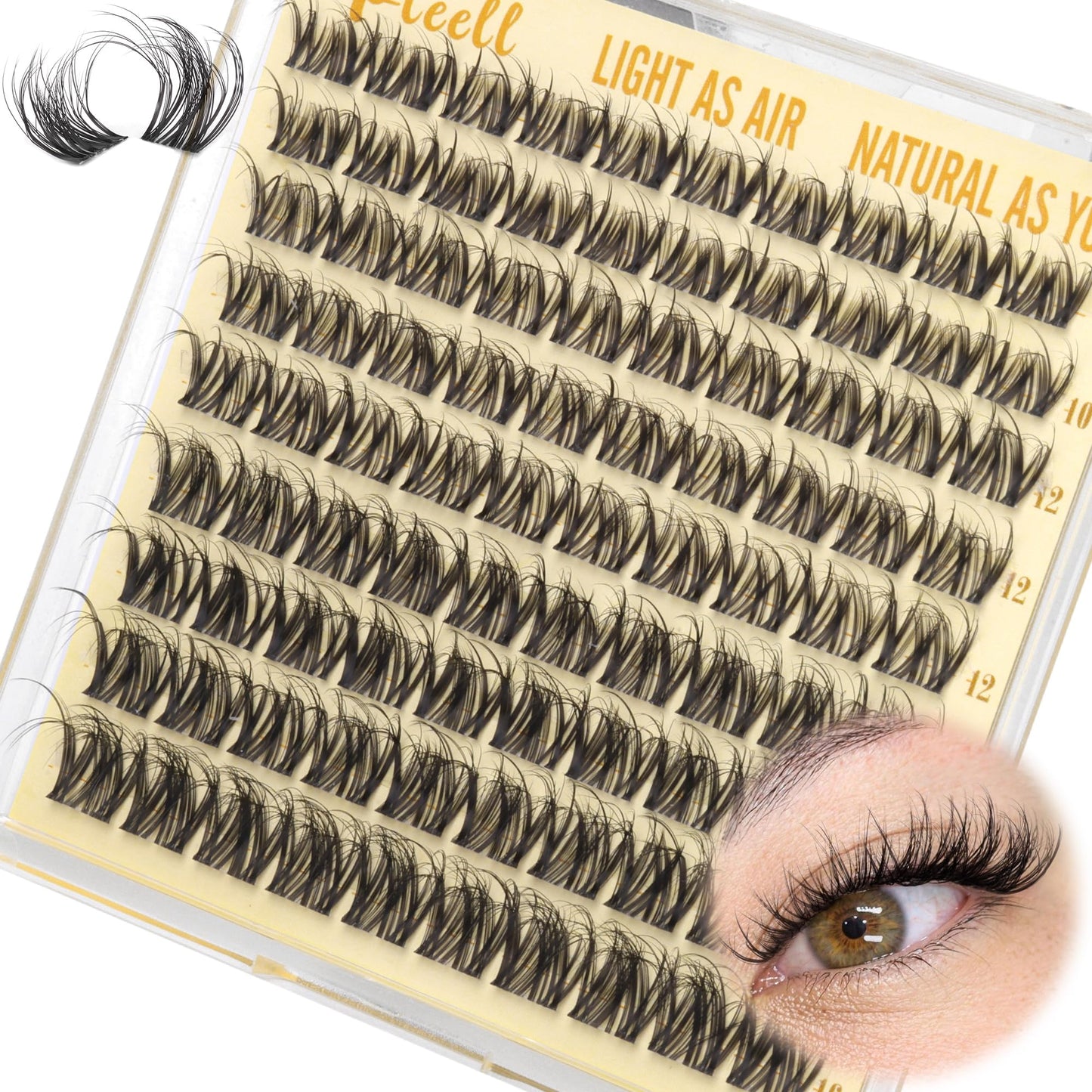 Spider Lash Clusters Wispy Cluster Eyelash Extensions 10-16MM D-Curl Lashes Clusters Natural Eyelash Clusters Fluffy Cluster Lashes with Thin&Clear Band Seamless Blend Lash Extensions by Pleell