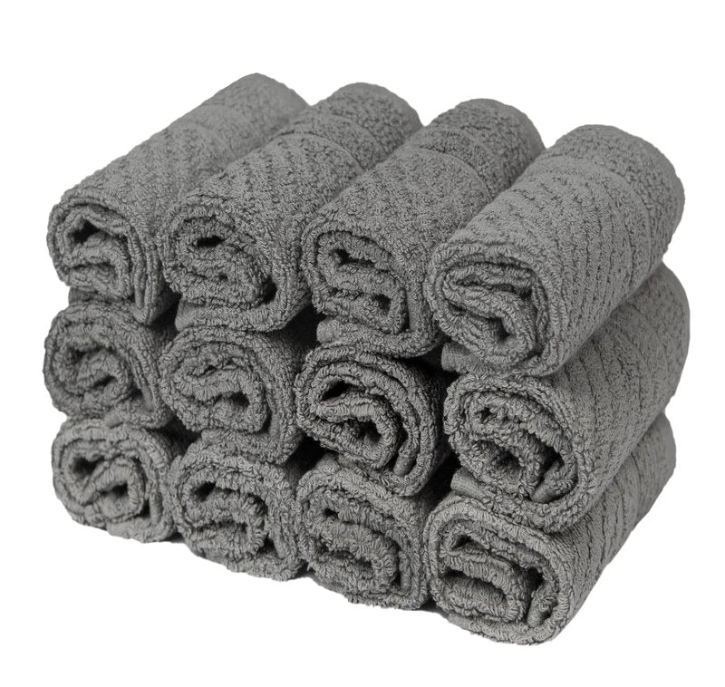 Pleasant Home Chevron Wash Cloths Set - 12 Pack (12” x 12”) – 509 GSM - 100% Ring Spun Cotton Wash Cloth - Super Soft and Highly Absorbent Face Towels (Dark Grey)