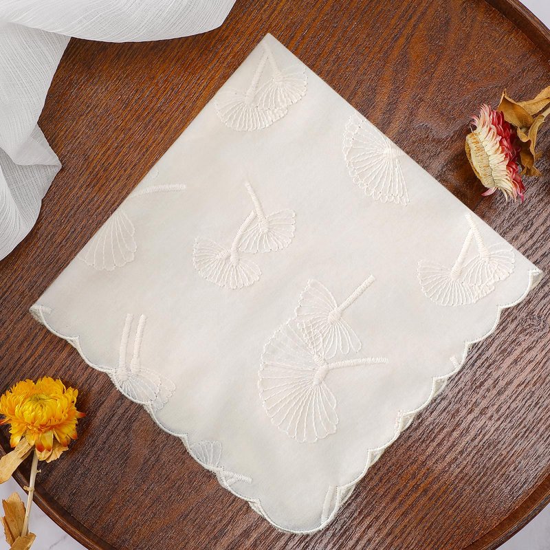 DoreenBeads Women's Cotton Handkerchiefs Dandelion Scalloped Embroidered Ladies Hankies for Wedding Parties 3Pcs
