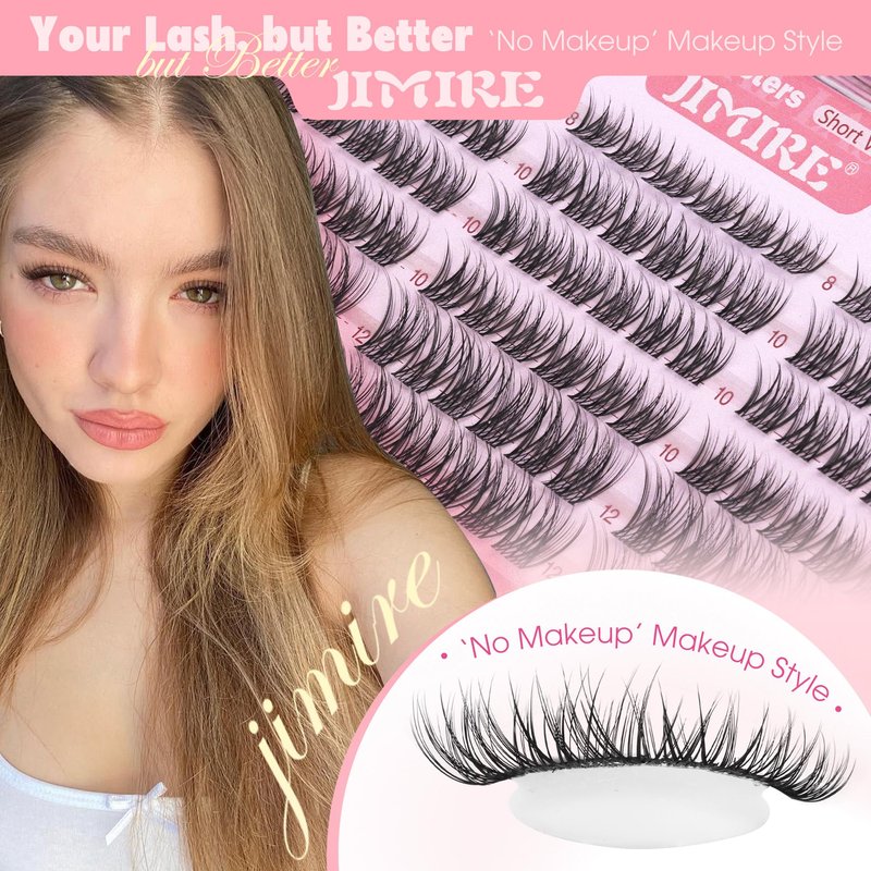 Natural Lash Clusters Wispy 8-12MM Short Eyelash Clusters Wispy Lashes Clusters with Clear Band C-Curly Cluster Eyelash Extensions 120Pcs DIY Lash Extensions at Home by JIMIRE
