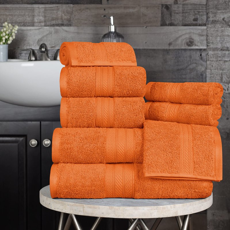Superior Long Staple 100% Combed Cotton 700GSM 8-Piece Solid Towel Set for Bathroom, Shower-Super Soft, Plush, Assorted 8-Piece Towels, 4 Face/Washcloths, 2 Hand Towels, 2 Bath Towels, Sandstone