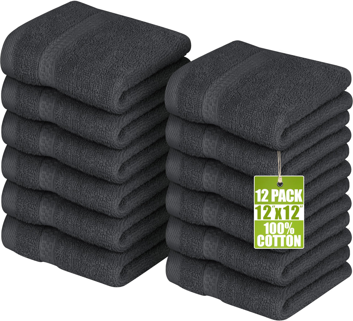 Utopia Towels 12 Pack Premium Wash Cloths Set, 12 by 12 Inches, 100% Cotton Ring Spun, Highly Absorbent and Soft Feel Essential Washcloths for Bathroom, Spa, Gym, and Face, Grey