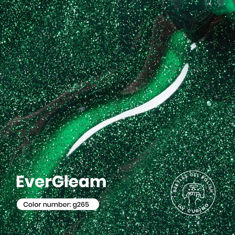 Beetles Green Gel Nail Polish – EverGleam Glitter Gel Polish, 15ml Soak Off UV LED Shimmer Emerald Green Nail Art Color, Long Lasting Glossy Manicurefor Salon and DIY Nail St Patrick Day