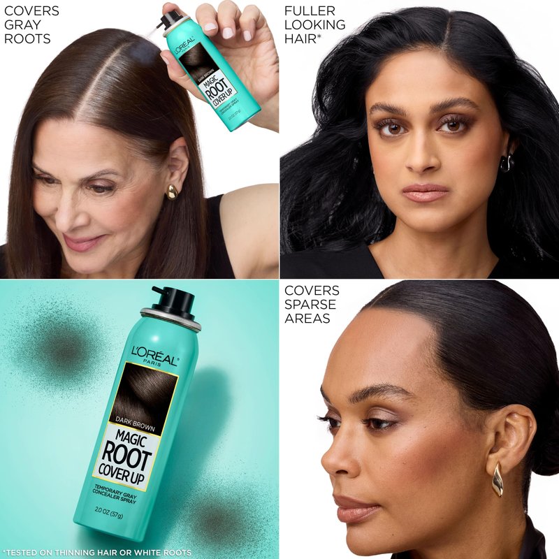 L'Oreal Paris Magic Root Cover Up Gray Hair Spray, 100% Gray Hair Coverage with Buildable, Lightweight, Transfer-Resistant, and Temporary Formula, Ammonia-Free, Light Brown, 2 oz (1 Count)