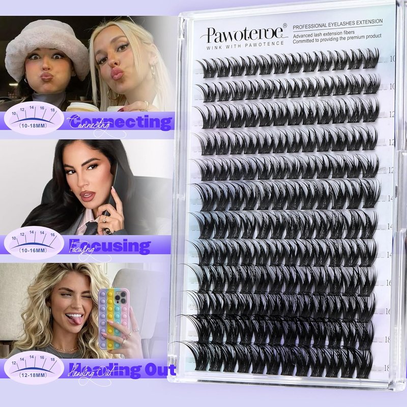 Pawotence Misha Lashes - Wispy Cluster Eyelash Extensions | 144pcs Soft & Comfortable 10-18mm DIY Lashes