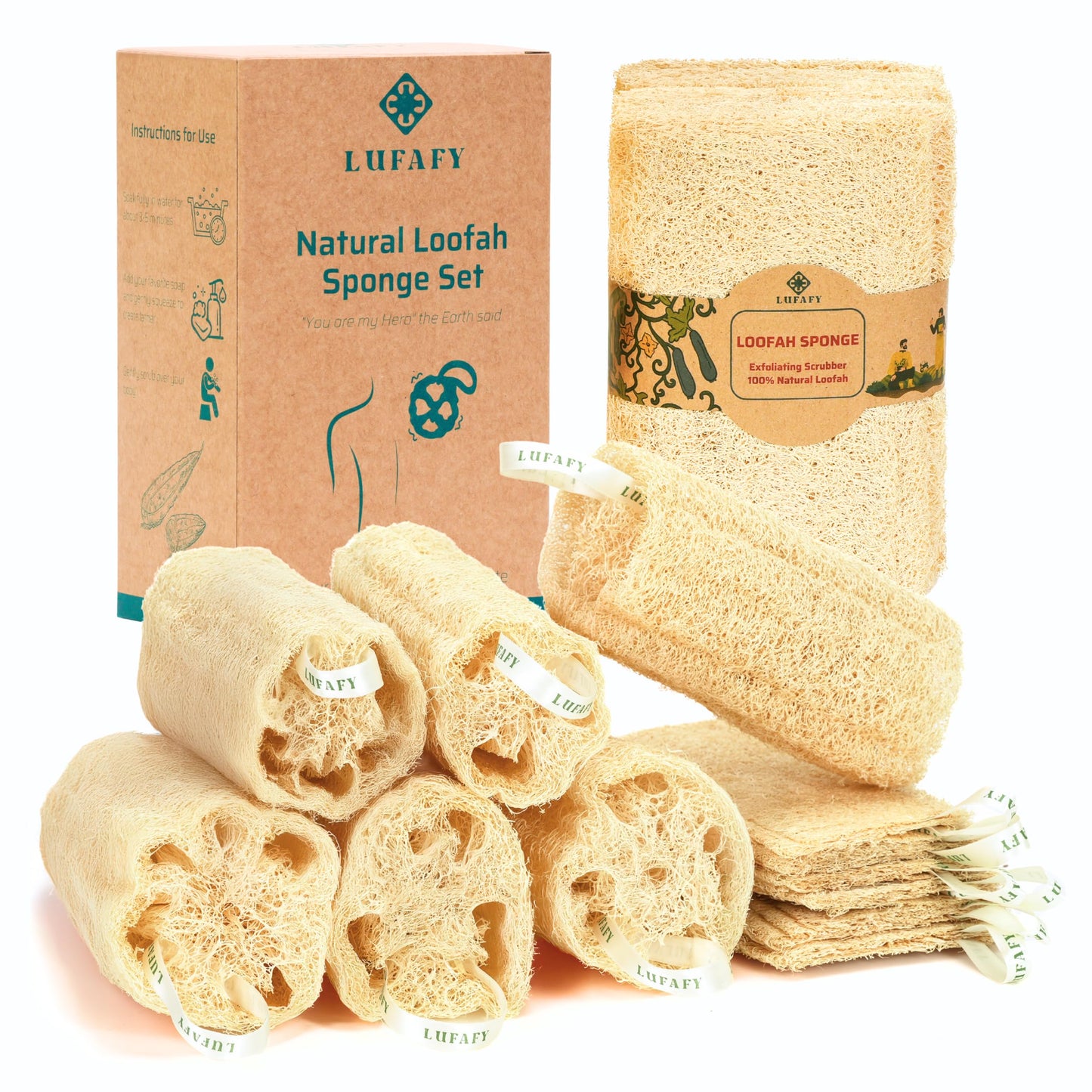 LUFAFY Natural Loofah Sponge 12‑Pack (6"), Exfoliating Body Scrubber for Shower, Bath & Kitchen – Plant-Based