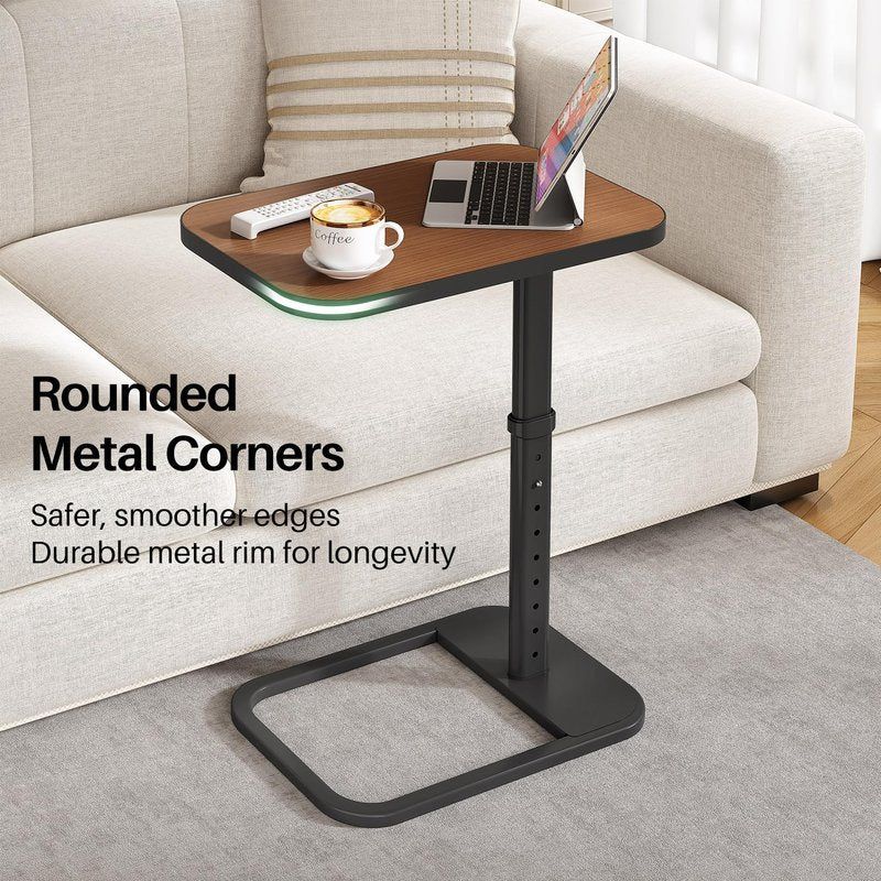 Kitstorack Upgraded TV Tray Table with Panel Lock, 90° Flip-Over Design & Adjustable Height, Sofa Arm Side Table for Eating, Laptop, Couch, Bed, or Small Spaces, Espresso