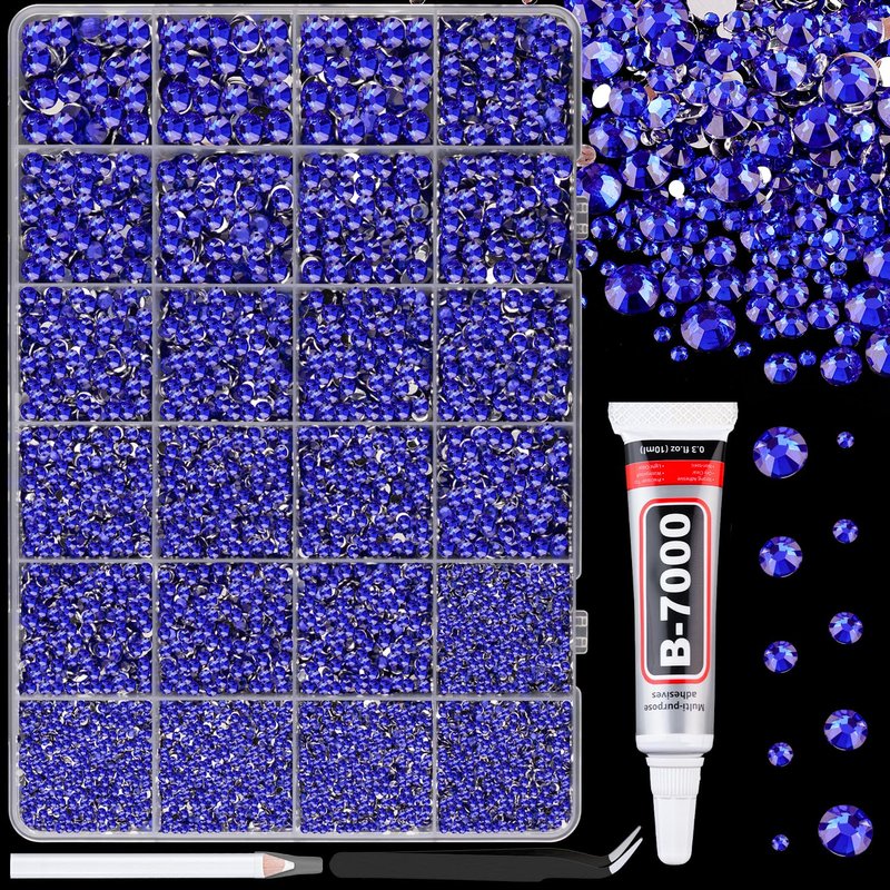 Skiennix 25000Pcs Royal Blue Resin Rhinestones - Non-Hotfix Flatback Gems for DIY Craft Projects | 2-6mm Mixed Sizes