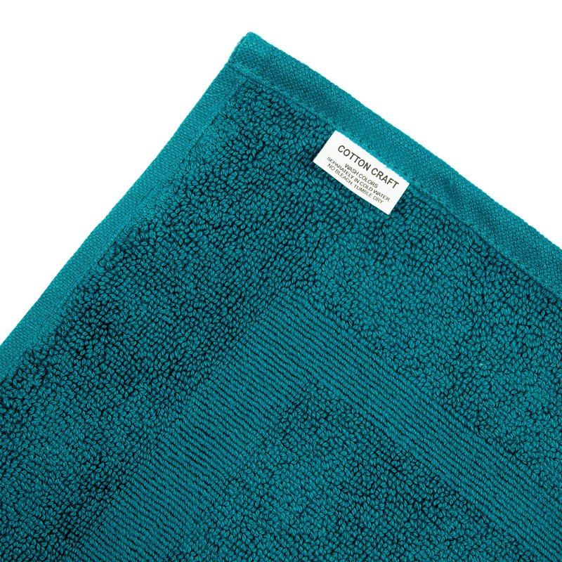 COTTON CRAFT Bath Tub Mats - 4 Pack 100% Cotton Ultra Absorbent Low Lint Plush Heavyweight 1000 GSM Luxury - Hotel Spa Shower Bathroom Towel Rug Step Out Floor Mat - Not a Bathroom Rug - 21x34 - Teal