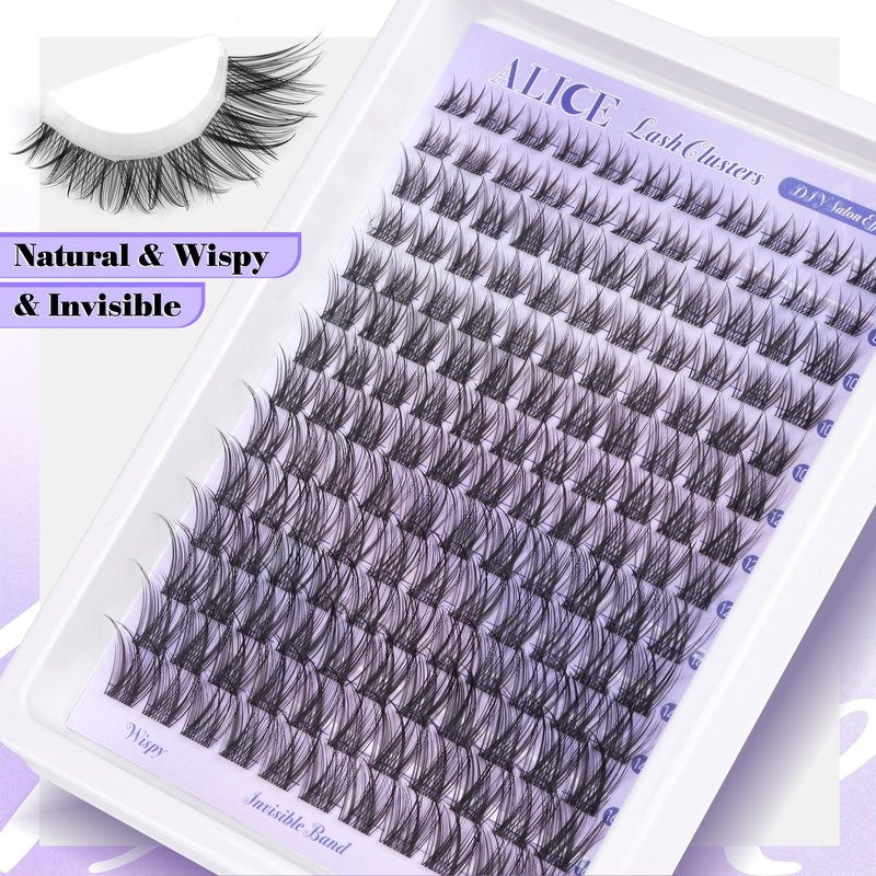 Natural Lash Clusters Wispy Cluster Eyelash Extensions Invisible Band Individual Lashes C-Curly DIY Lash Extension 8-16mm Waterproof Soft Cluster Lashes 168pcs by ALICE