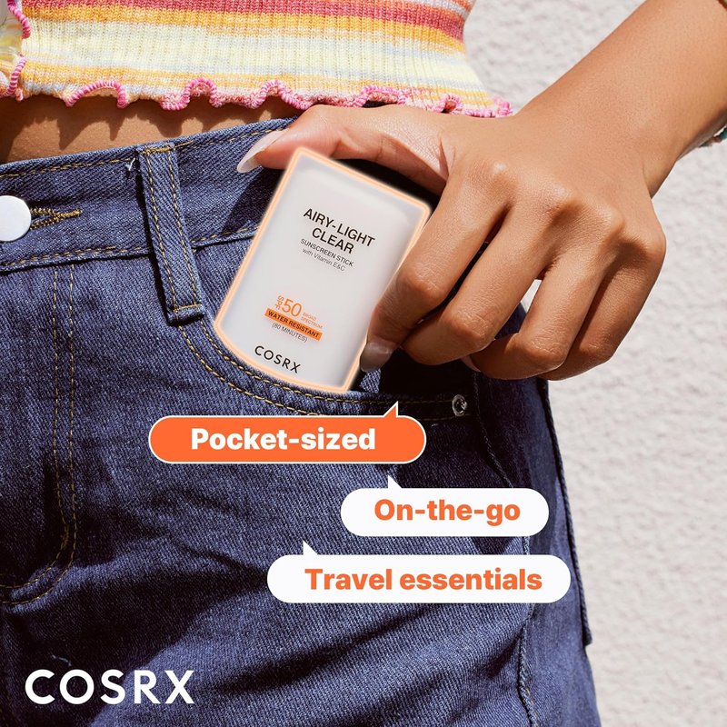 COSRX Airy-Light Clear Sunscreen Stick - SPF 50, No White Cast, Lightweight, Water-Resistant, 0.67 oz