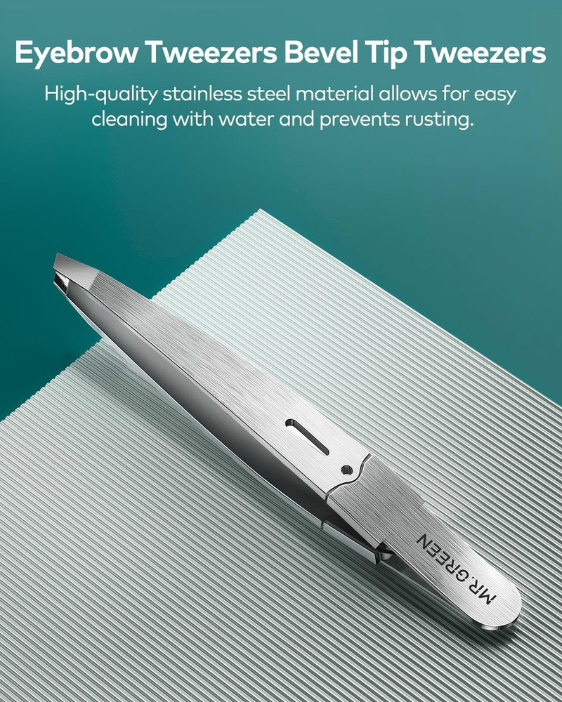 MR.GREEN Tweezers,Professional Precision Eyebrow Tweezers for Women and Men, Tweezers for Facial Hair Women, Stainless Steel Slanted Hair Removal Tweezers, Eyebrow Plucker, Ingrown hair tweezers