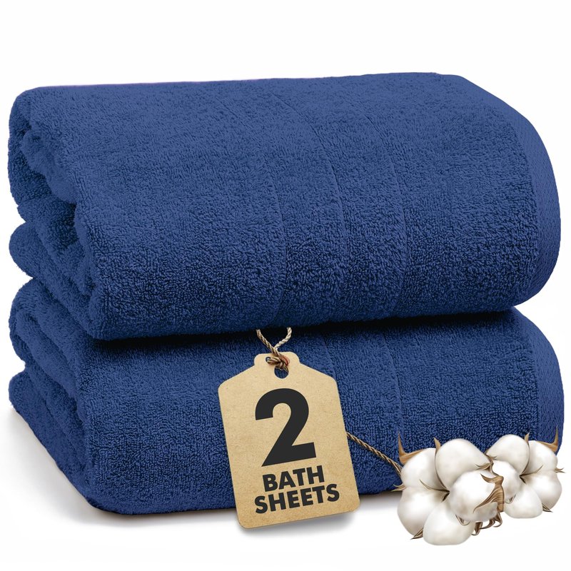 Novo Home Bath Sheets – Extra Large Bathroom Sheet Set – Pack of 2 Jumbo Towels Royal Blue (71x35in) – 100% Cotton Soft Quick Dry Large Bath Towels for Adults Hotel Spa Bathroom Use