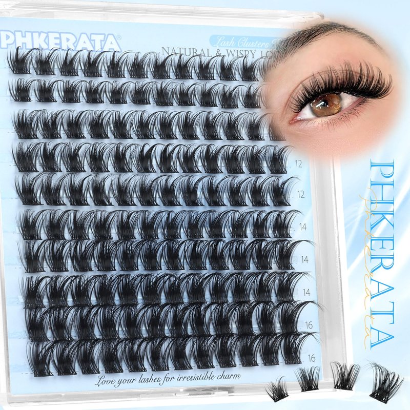 PHKERATA Wispy Eyelash Clusters Natural Lash Clusters 120 pcs Cluster Eyelash Extensions Wispy D Curvature Individual Lashes Reusable DIY Lash Extension Thin Lash Band