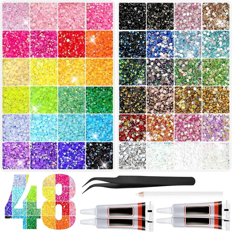 Skiennix 48000Pcs Resin Jelly Rhinestones - 48 Color 3mm Flatback Gems for Crafting & Nail Art