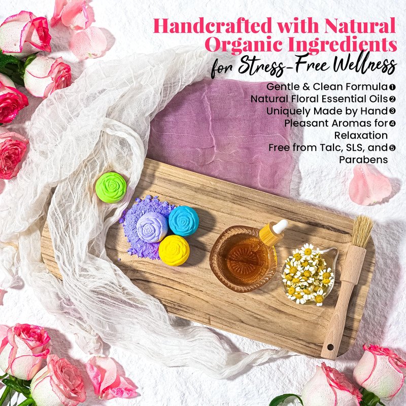 RelaxRose Bath Bomb Gift Set for Women – 10 Pack Handmade with Natural Essential Oils, 5 Aromatic Scents, Relaxing Rose Bubble Bath, Self Care Birthday & Summer Gifts for Mom, Wife, and Her