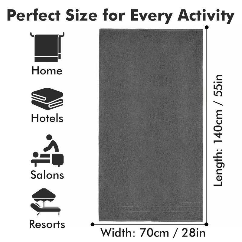 Novo Home Bath Towels Set of 4 – 100% Ring Spun Cotton Dark Grey Extra Large Towels for Bathroom, Spa Use (55x28 in) – 550 GSM Super Soft and Quick Dry Large Bath Sheets for Adults