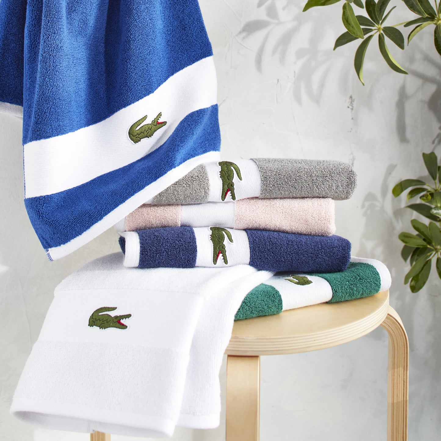 Lacoste Sport Stripe 6-Piece Luxury Cotton Towel Set – Made with 100% Soft Supima Cotton, Absorbent & Quick-Drying, Includes 2 Bath Towels, 2 Hand Towels, 2 Washcloths, Yellow