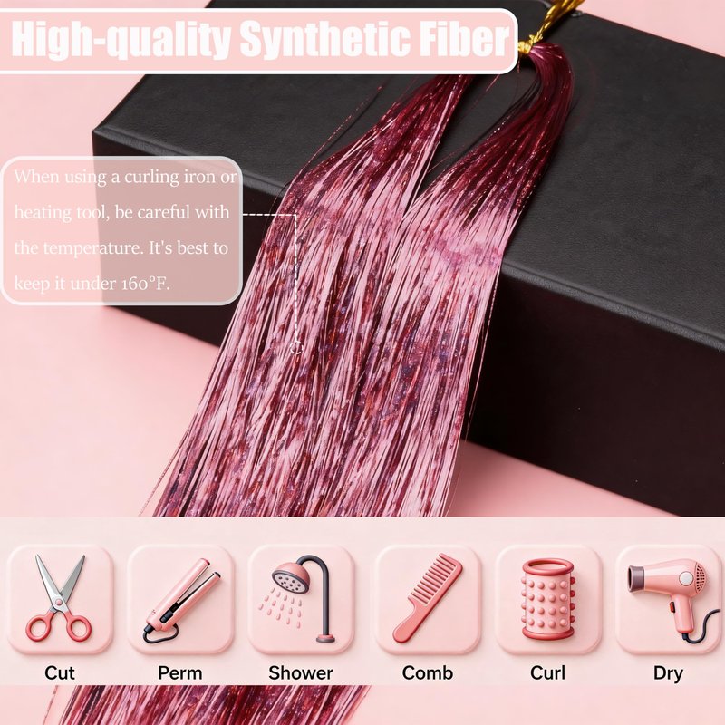 Hair Tinsel Kit, 30 Colors 48 Inch Glitter Tinsel Hair Extensions for Girls, 9000 Strands Sparkling Heat Resistant Fairy Hair Tinsel for Fourth of July Christmas Party Carnival Festival