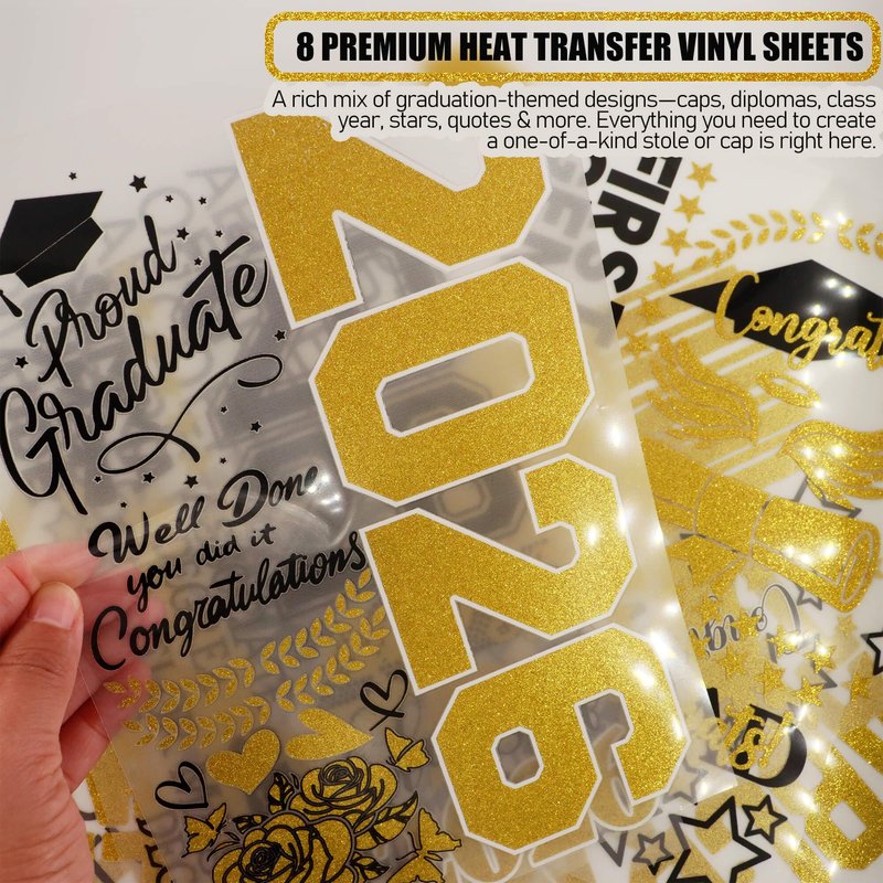 Graduation Stole Sash Class of 2026 Decorations DIY Customize Graduation Stole Graduation Sash Personalized Iron-On Decals Heat Transfer Vinyl HTV Cutouts Set