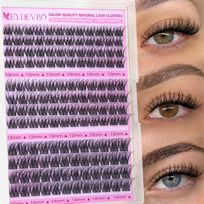 EYDEVRO Wispy Lash Clusters - Natural 10-12-14mm Eyelash Extensions for DIY Home Use | Waterproof & Fluffy