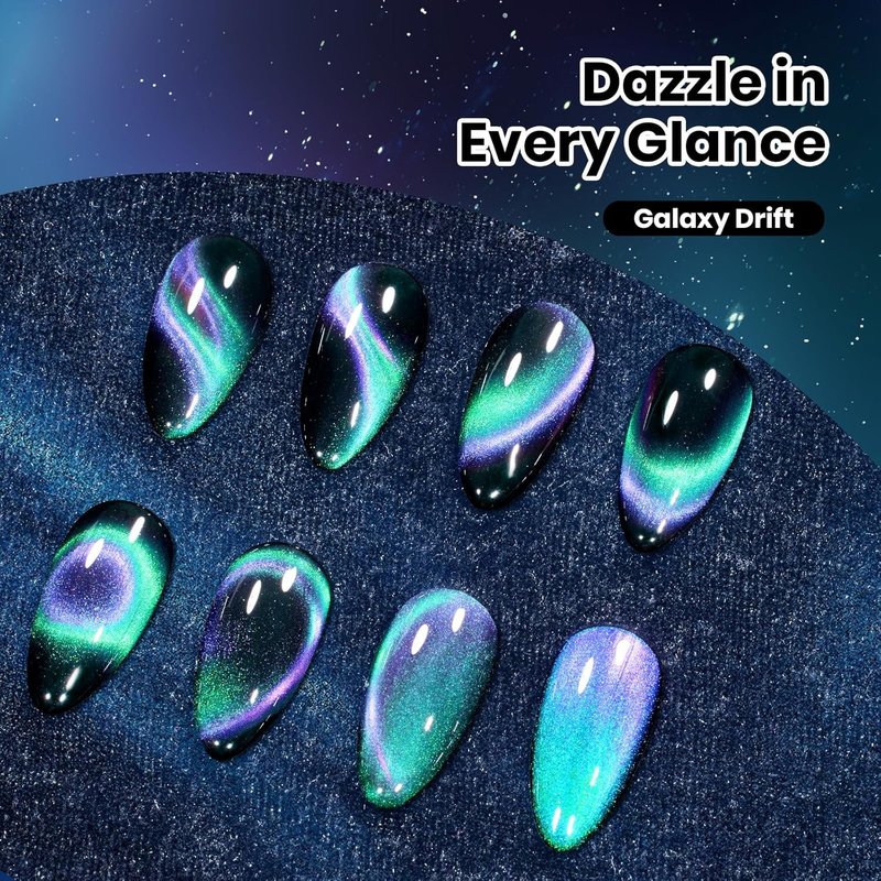 Beetles Cat Eye Gel Nail Polish - 9D Chameleon Green Purple | 15ML Soak Off UV Galaxy Drift Collection