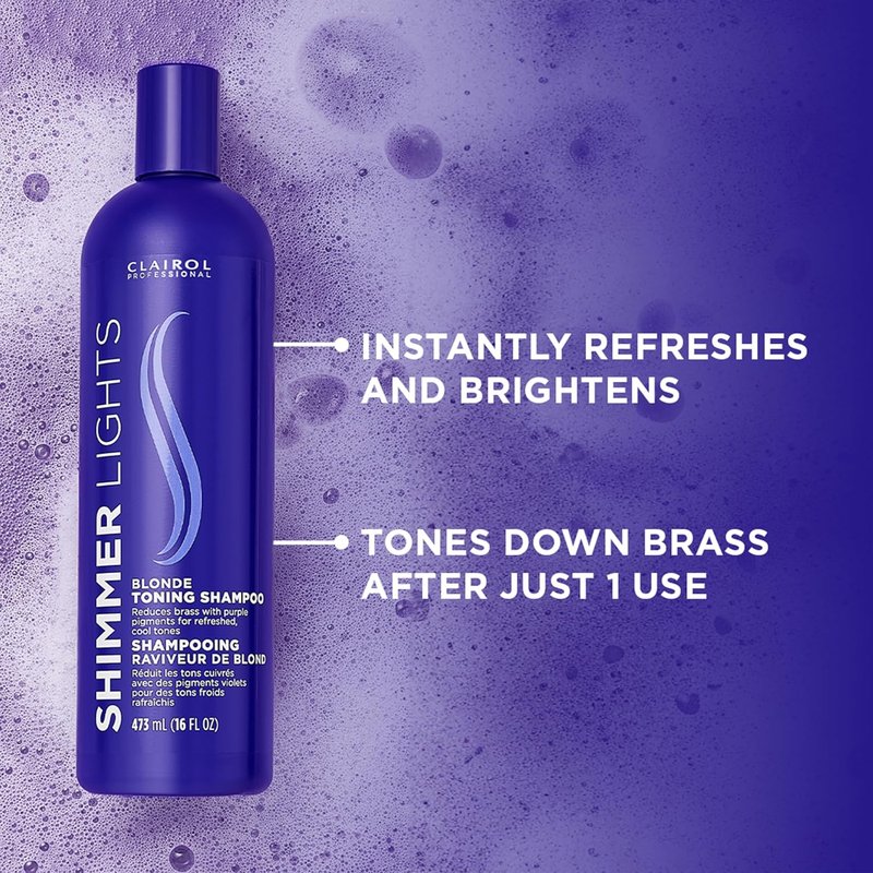 Clairol Professional Shimmer Lights Purple Shampoo - Neutralizes Brass & Yellow Tones for Blonde, Silver, Gray Hair