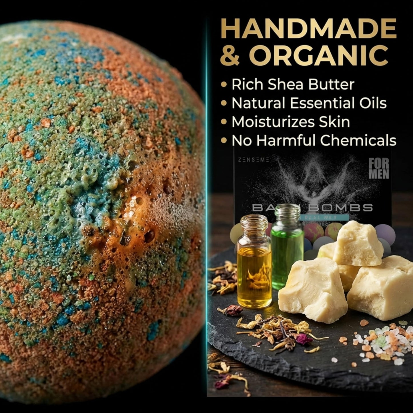 Bath Bombs for Men, Gift Set of 18 Scented Organic Handmade Bath Bombs of 2.5 oz with Natural Essential Oils. Perfect for Boyfriend, Husband, Father or Friend, by ZenseMe