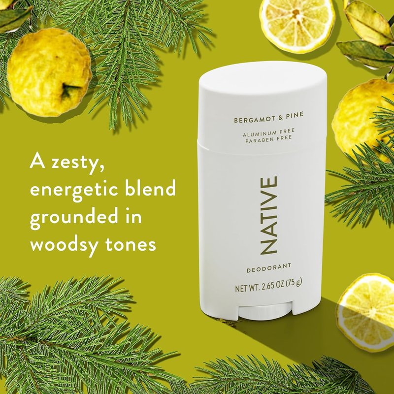 Native Deodorant - Aluminum-Free Bergamot & Pine | 72-Hour Odor Control for Men & Women - 2.65oz