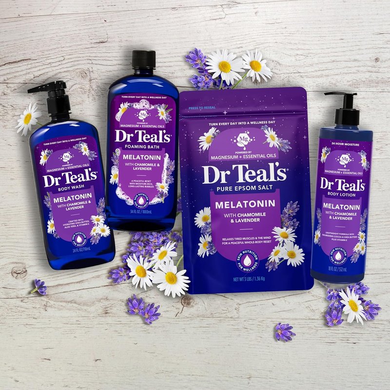 Dr Teal's Epsom Salt Sleep Soak - Melatonin & Essential Oils | 3 lb (Pack of 4)